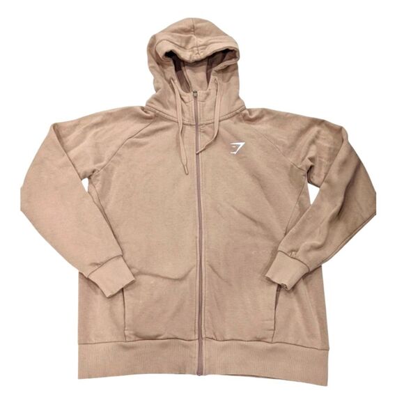 Gymshark Crest Oversized Zip Up Hoodie Jacket Sweatshirt Lifestyle Brown Tan S - Picture 1 of 13